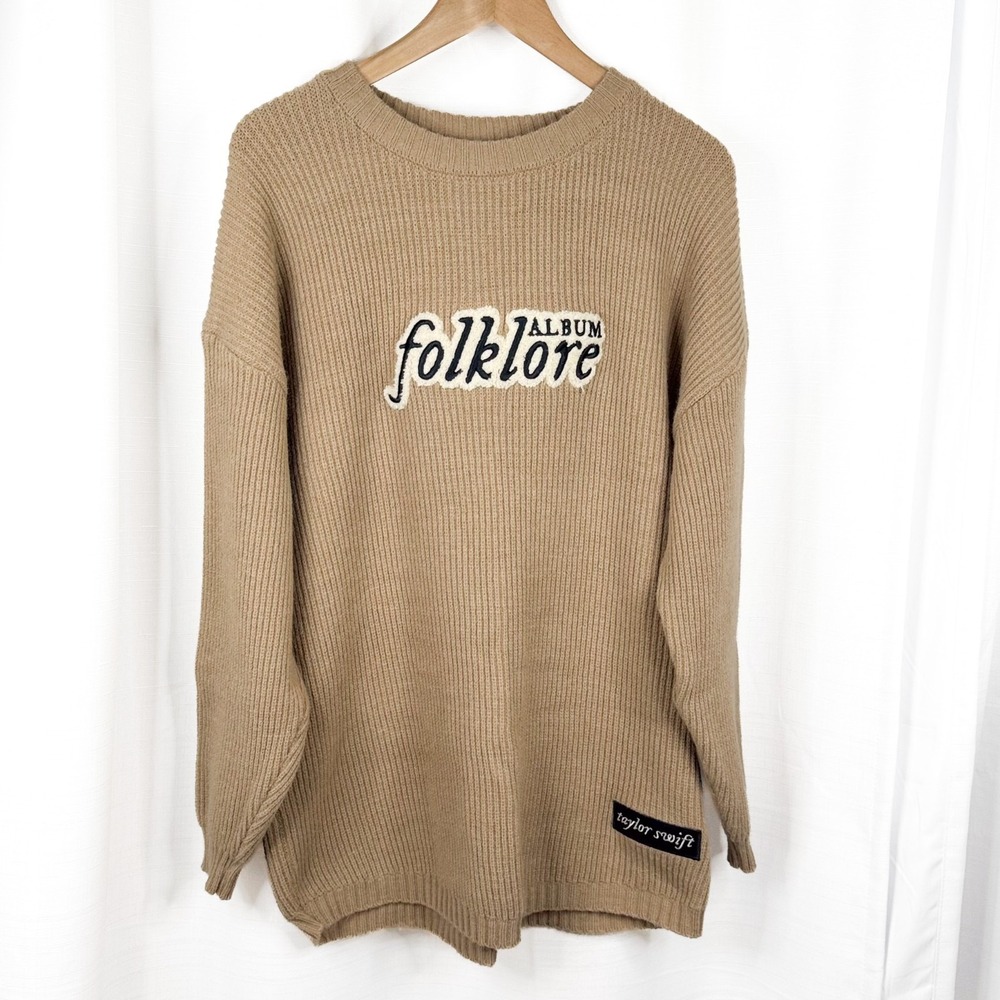 Taylor Swift Folklore Album Sweater Medium Official Merch Chenille Patch Tan